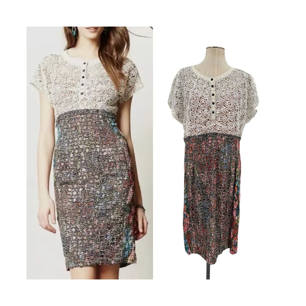 Beguile Byron Lars Lace Study Dress Anthropologie Floral Crochet Ivory Size 12